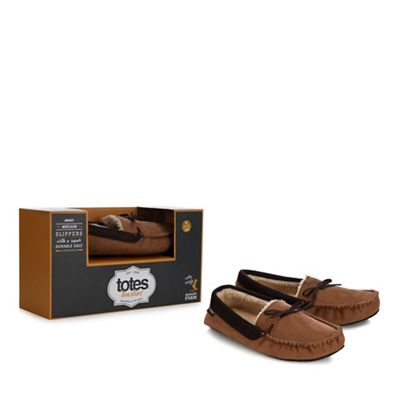 Totes - Tan Suedette Moccasin Slippers