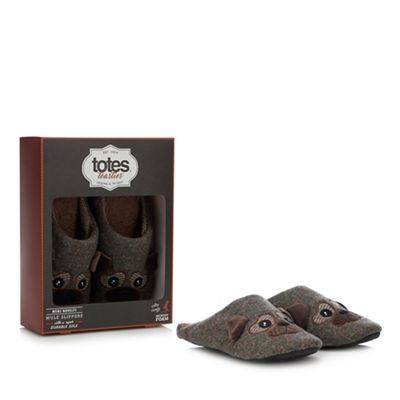 Totes - Light brown pug mule slippers with wool
