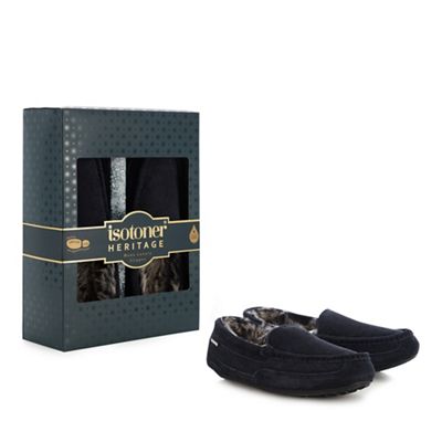 Totes - Navy moccasin water resistant slippers