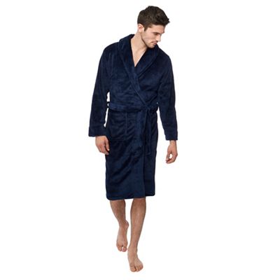 Lounge & Sleep - Big and tall navy ribbed fleece dressing gown