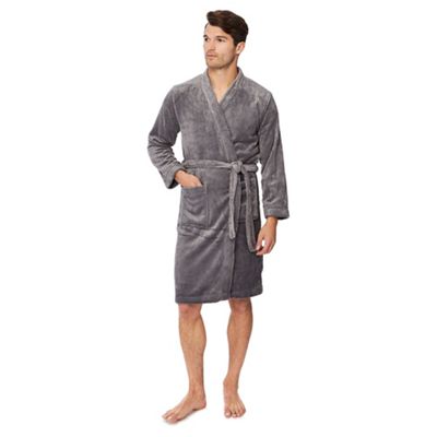 Lounge & Sleep - Grey ribbed fleece dressing gown