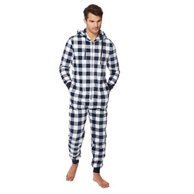 Lounge & Sleep - Navy checked onesie