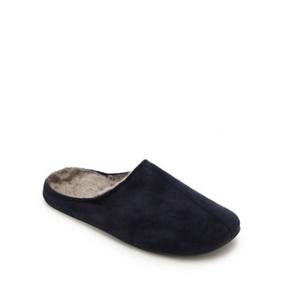 Mantaray - Navy faux fur lined mule slippers