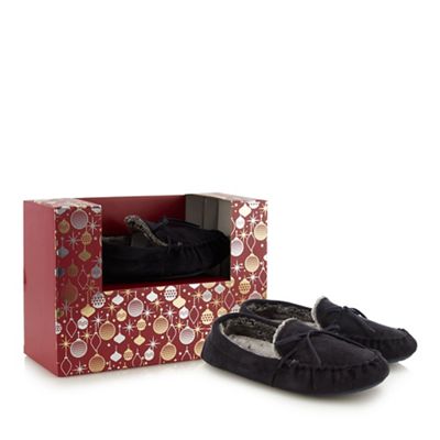 Maine New England - Navy suedette moccasin slippers