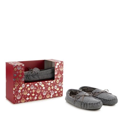 Maine New England - Navy microsuede moccasin slippers