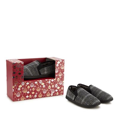 Maine New England - Grey check print carpet slippers