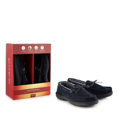 Maine New England - Navy 'Thinsulate' memory foam moccasin slippers