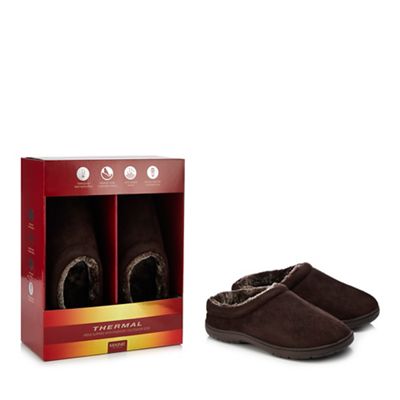 Maine New England - Chocolate brown 'Thinsulate' memory foam mule slippers