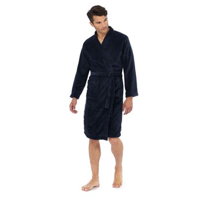 Lounge & Sleep - Navy ribbed fleece dressing gown