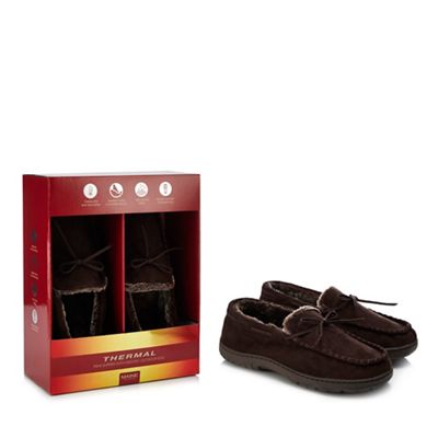 Maine New England - Chocolate brown 'Thinsulate' memory foam moccasin slippers