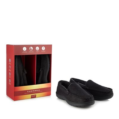 Maine New England - Black 'Thinsulate' memory foam moccasin slippers
