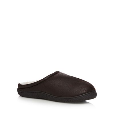 Mantaray - Dark brown fleece lined distressed mule slippers