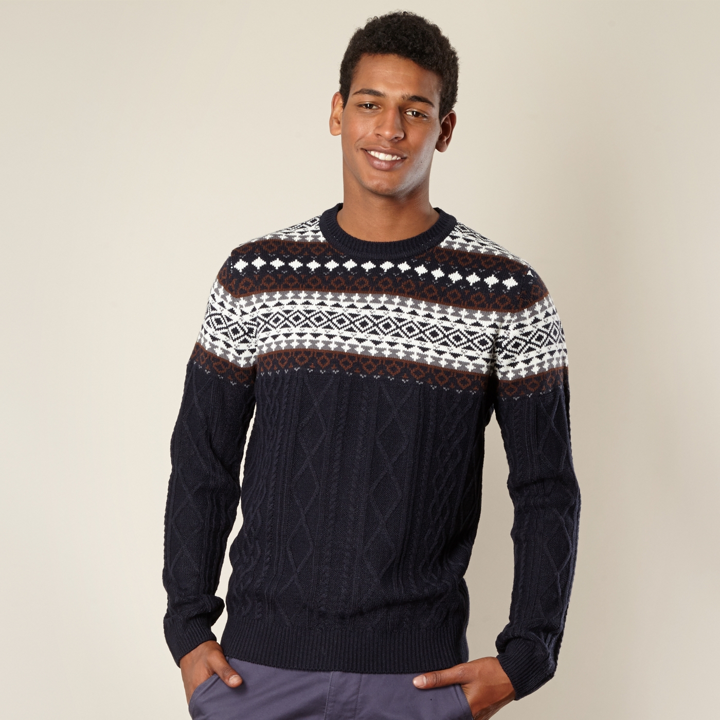 Red Herring Blue cable knit fairisle jumper