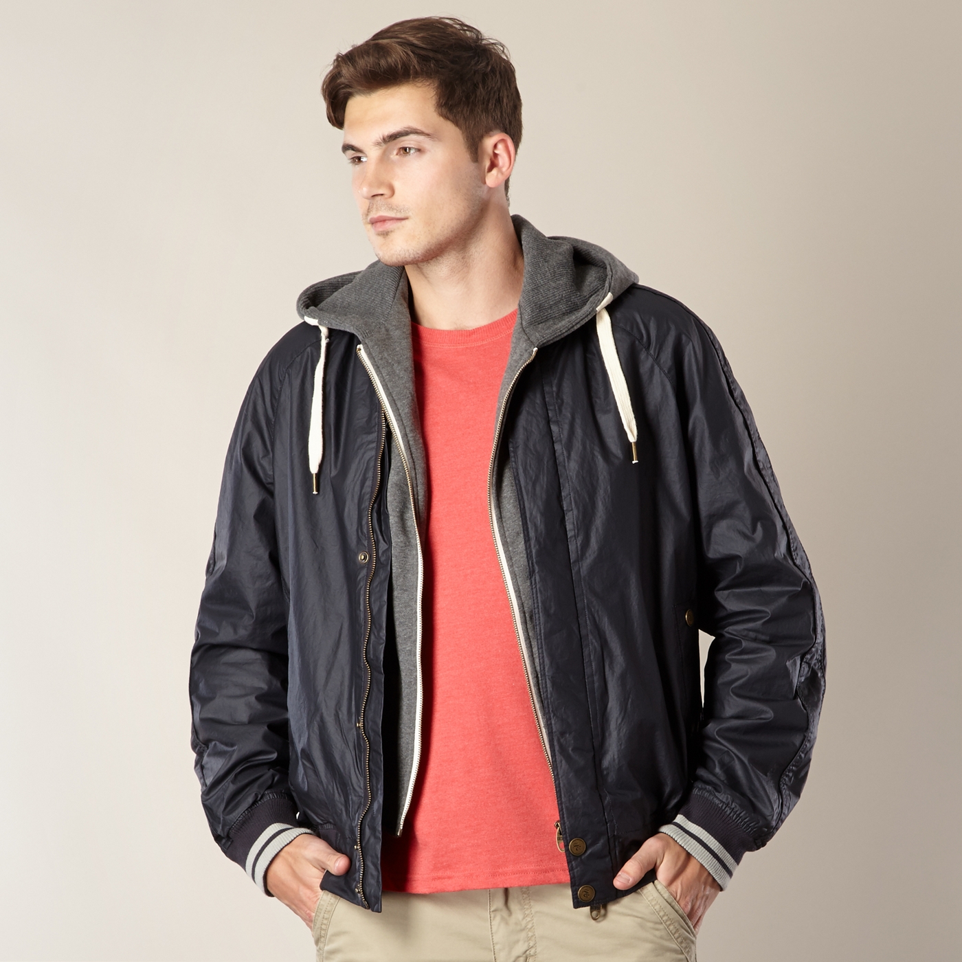 St George by Duffer Navy sweat hood bomber jacket