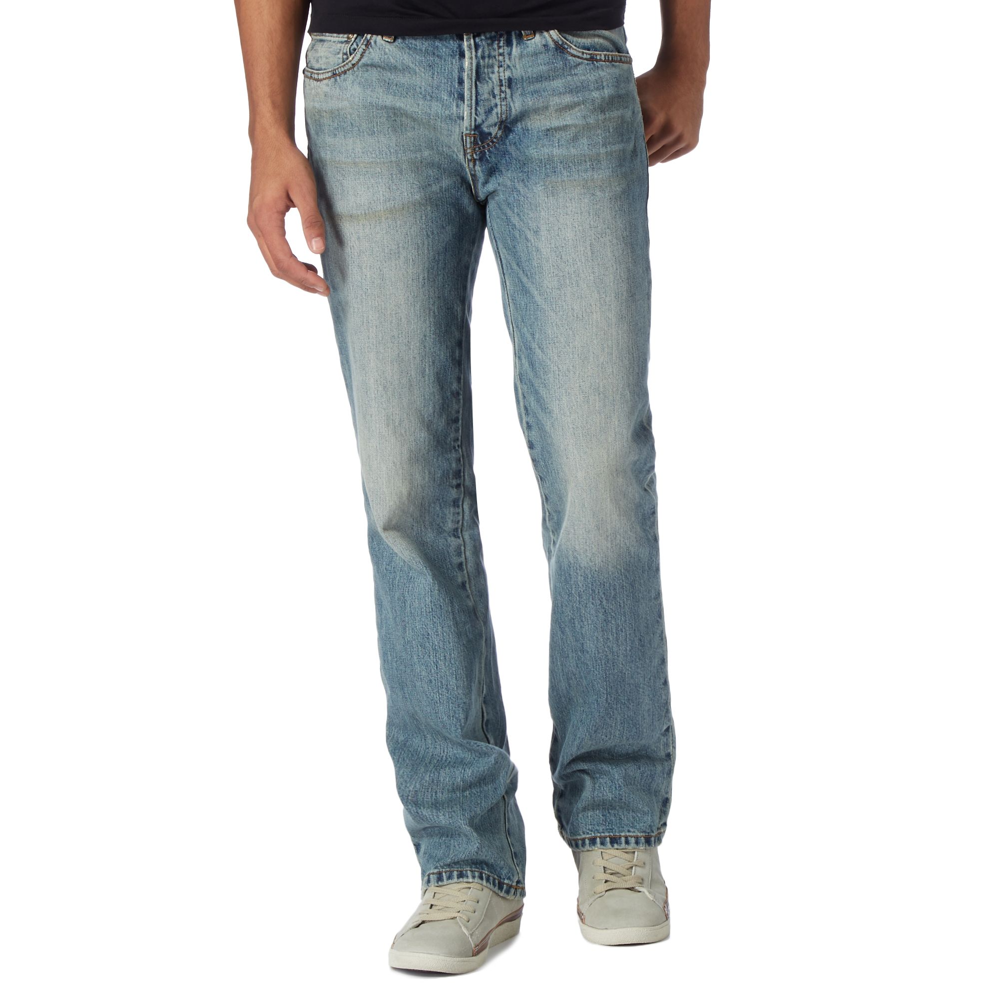 St George By Duffer Mens Light Blue Vintage Wash Bootcut Jeans From ...