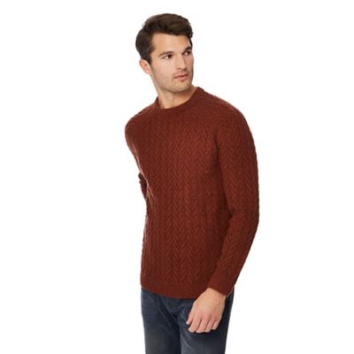 Red Herring - Dark orange chevron knit jumper with wool