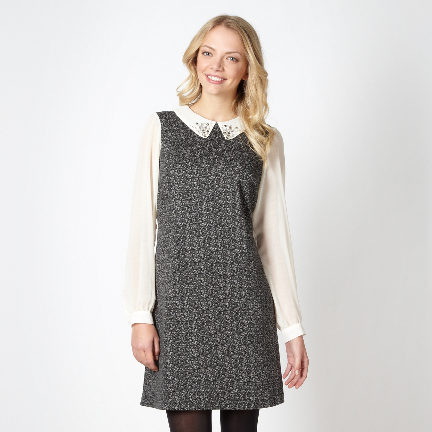 Red Herring Grey chiffon sleeve pinafore dress