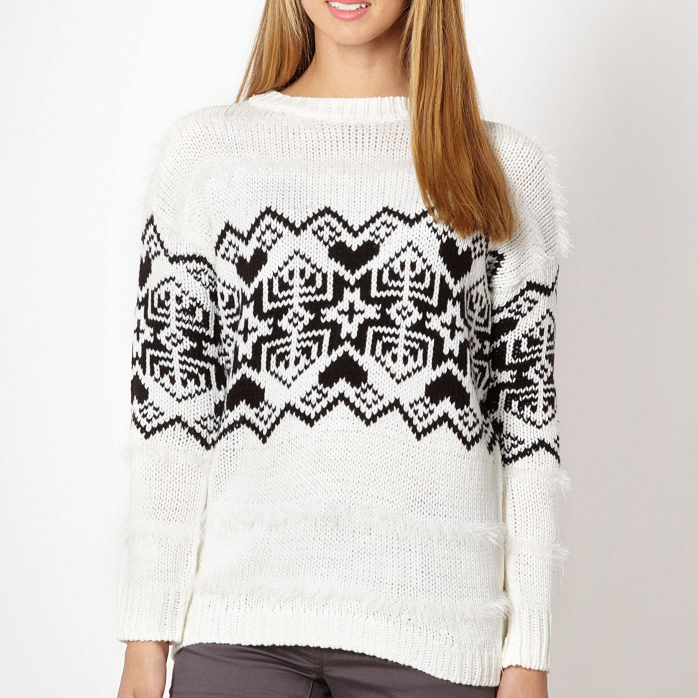 Red Herring Light cream fairisle knit jumper