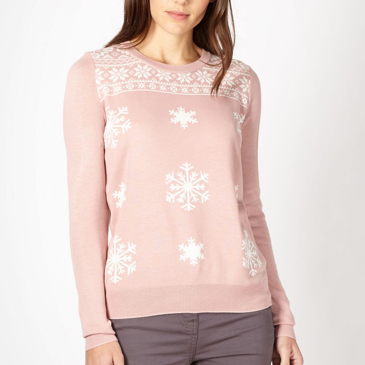 Red Herring Pink snowflake knit jumper