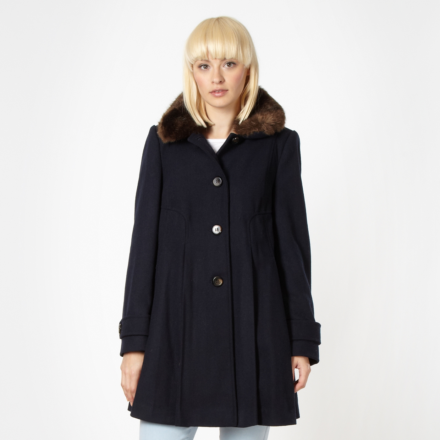 Red Herring Navy faux fur collar coat