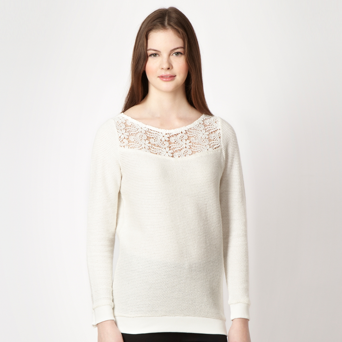 Red Herring Cream crochet yoke sweater