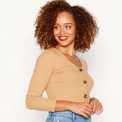 Red Herring - Camel ribbed button through top