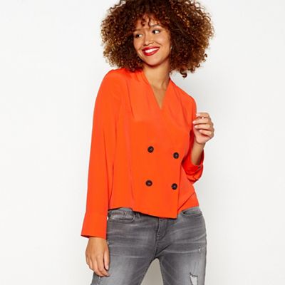 Red Herring - Orange double breasted chiffon long sleeve blouse