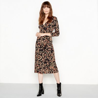 Red Herring - Black leopard print wrap midi dress