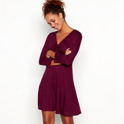 Red Herring - Plum leopard print mini length skater dress