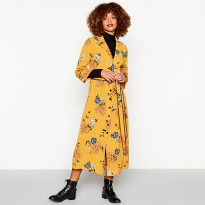 Red Herring - Dark yellow floral print crepe midi dress