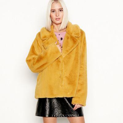 Red Herring - Mustard yellow faux-fur jacket
