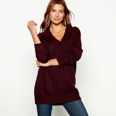 Red Herring - Wine oversized V-neck jumper