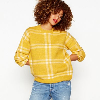 Red Herring - Dark yellow checked knit jumper