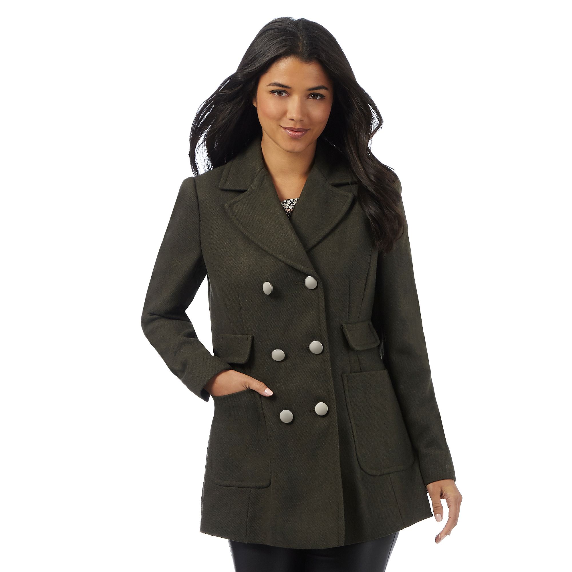 Red Herring Womens Khaki Military Style Pea Coat From Debenhams | eBay