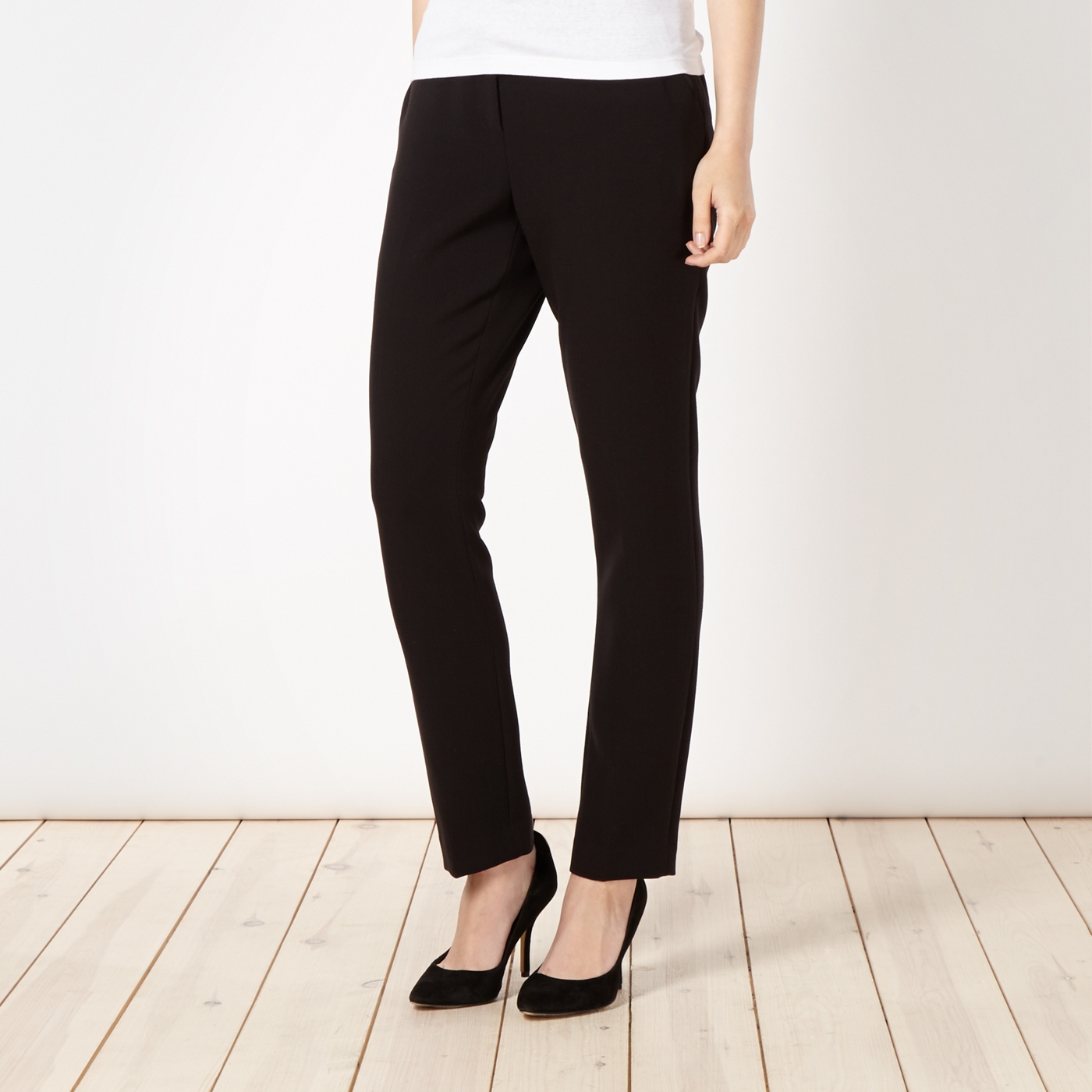 Betty Jackson.Black Designer black crepe slim leg trousers