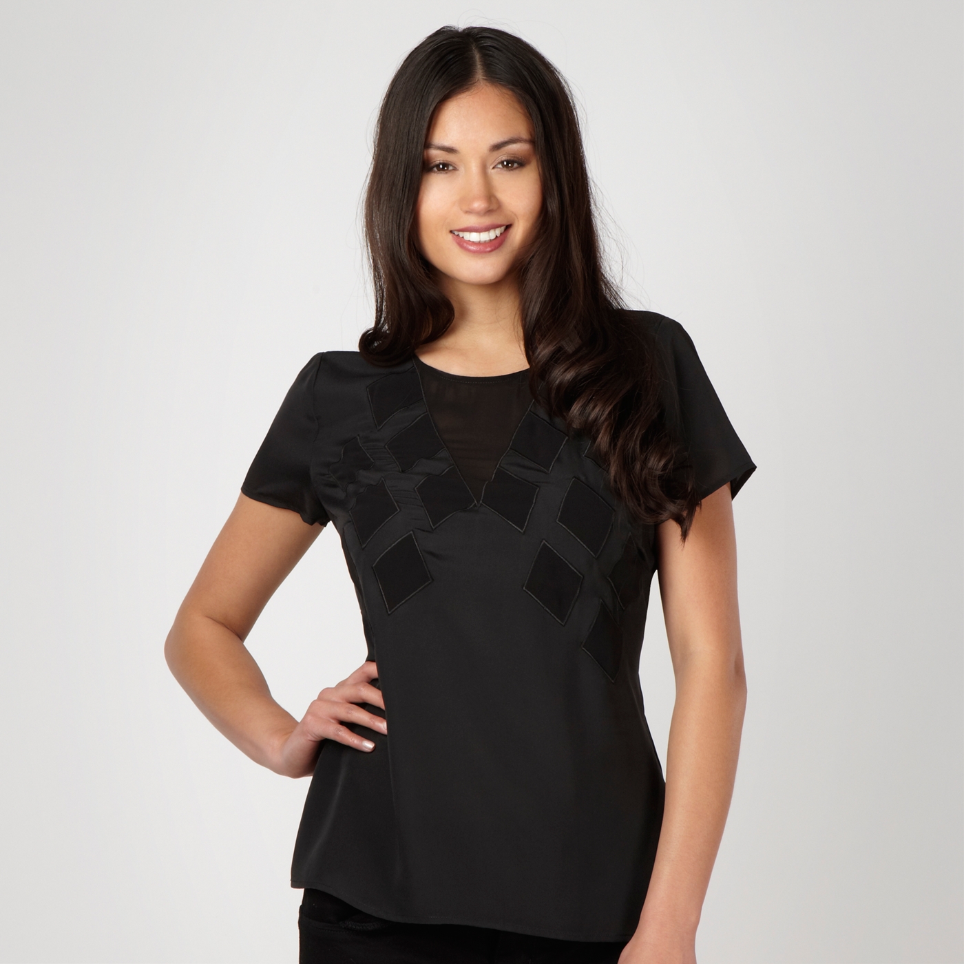 Betty Jackson.Black Designer applique diamond top