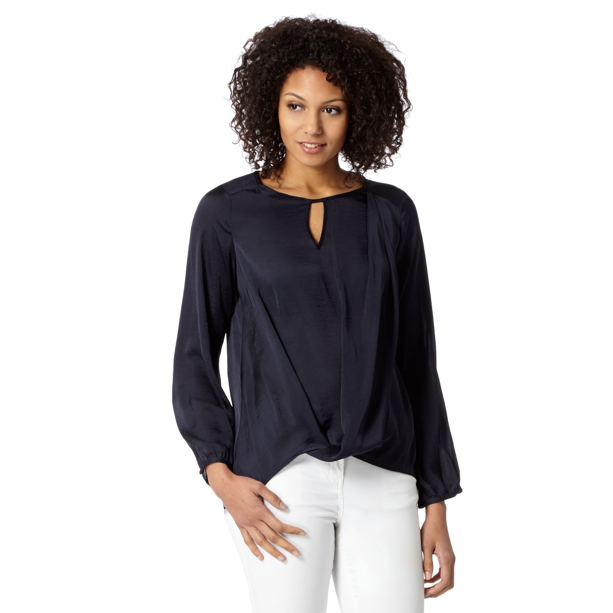 Betty Jackson.Black Womens Designer Navy Hammered Satin Gypsy Top From ...