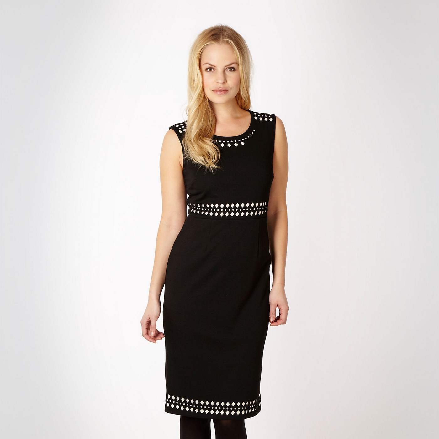 Betty Jackson.Black Designer black laser cut jersey dress