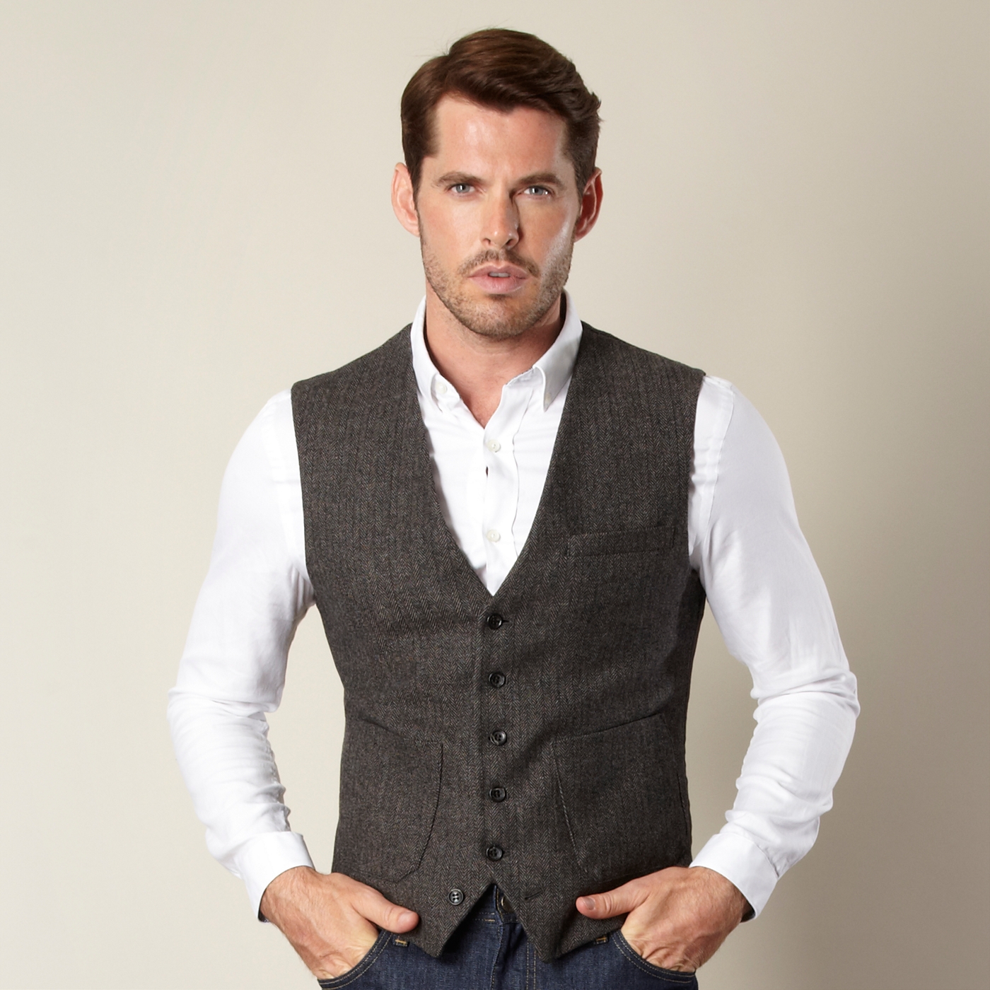 Jeff Banks Big and tall designer brown herringbone waistcoat