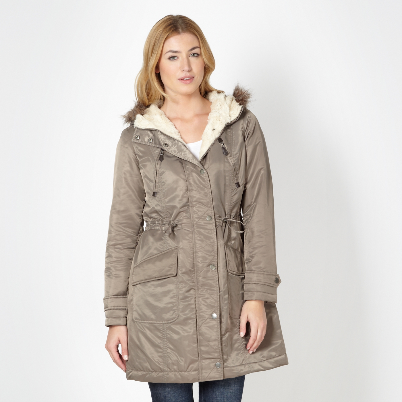 RJR.John Rocha Taupe fur lined parka