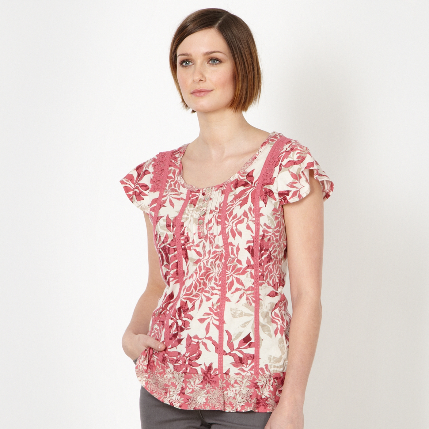 RJR.John Rocha Designer pink leaf lace top