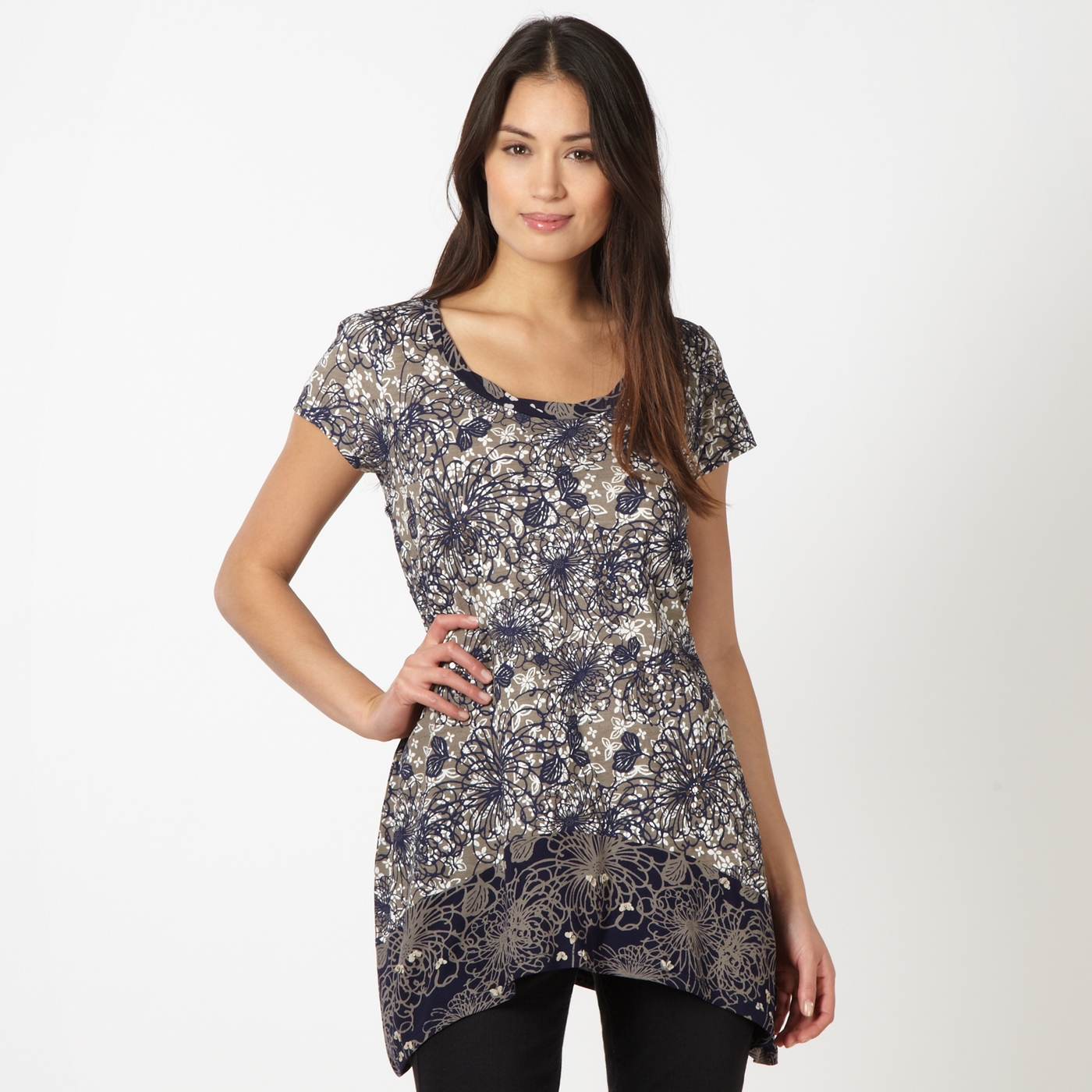 RJR.John Rocha Designer taupe floral sequin tunic top