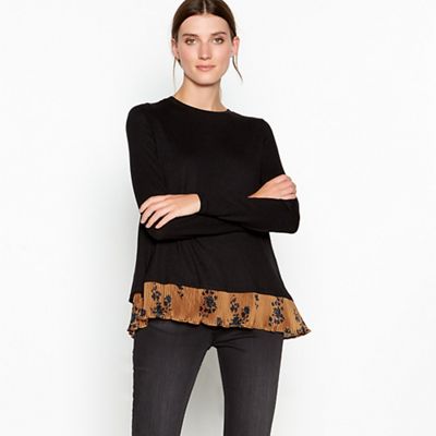 RJR.John Rocha - Black and light gold floral print woven hem jumper