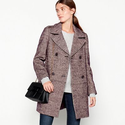 RJR.John Rocha - Plum tweed double breasted pea coat