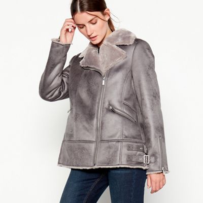 RJR.John Rocha - Grey suedette faux fur lined aviator jacket
