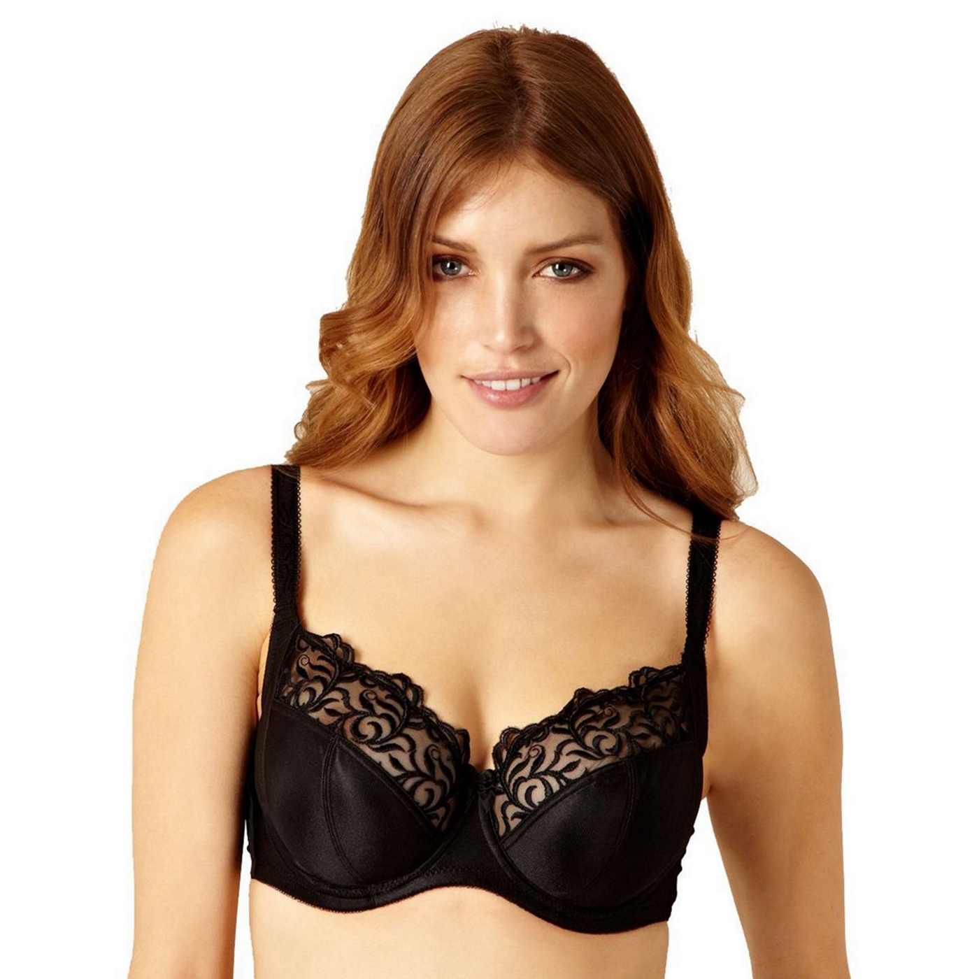 GORGEOUS Black embroidered leaf non padded DD K cup bra