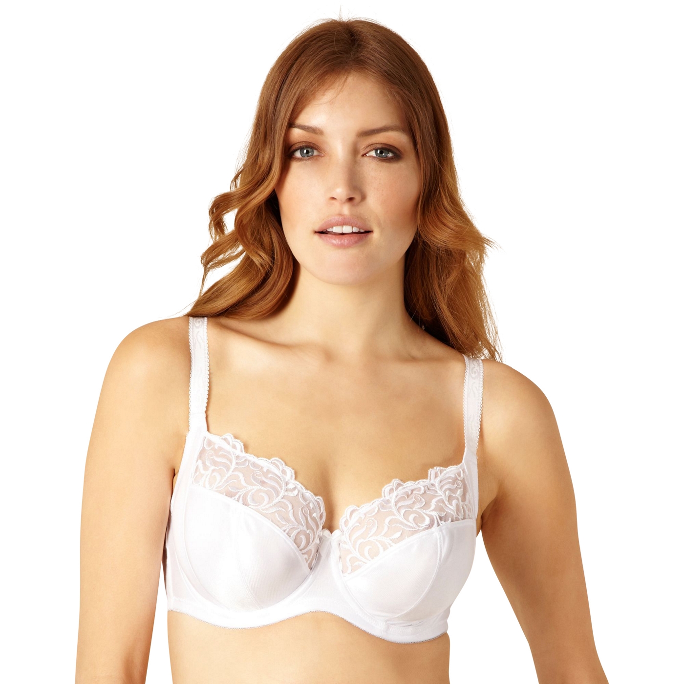 Gorgeous White embroidered leaf non padded DD K cup bra