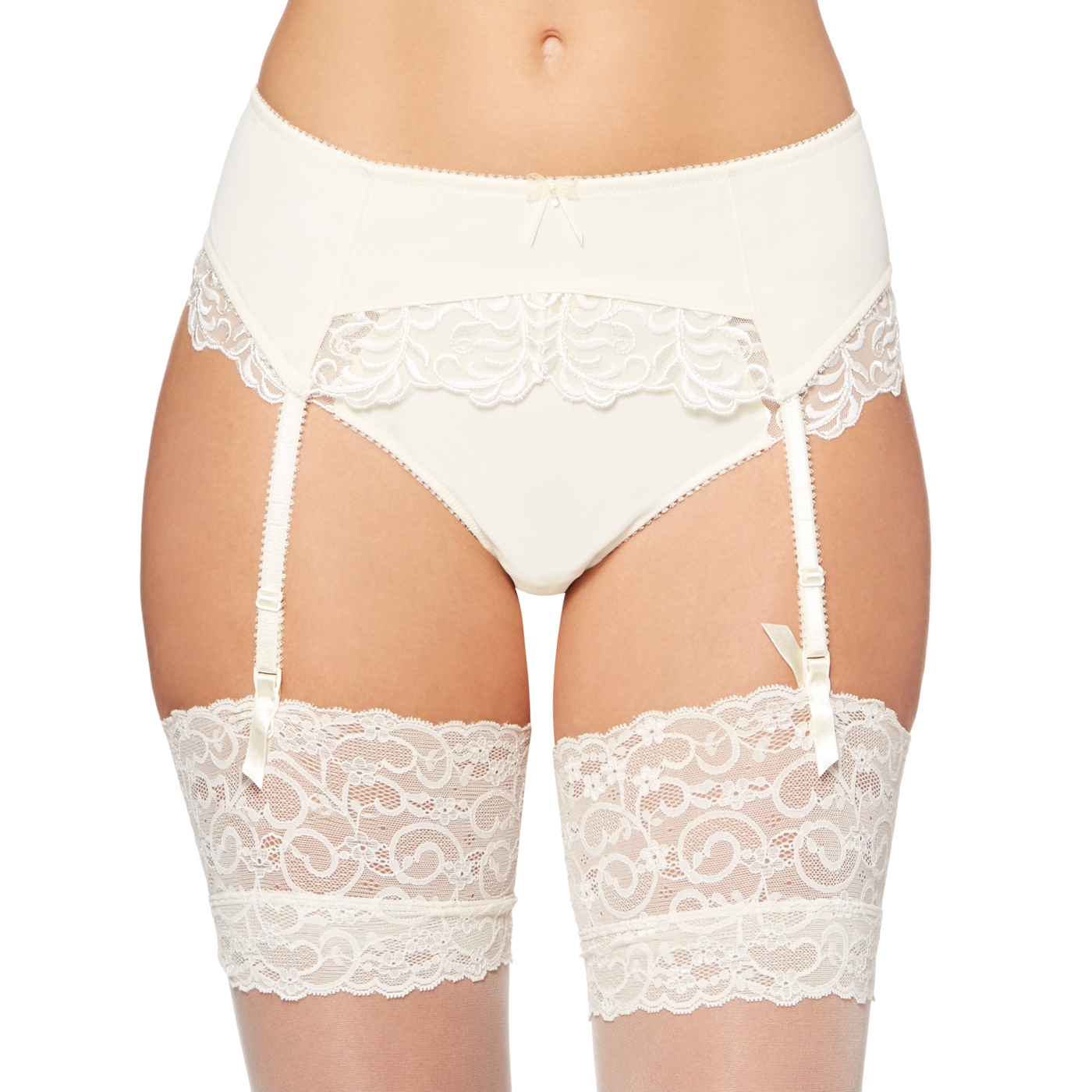 Gorgeous Ivory embroidered mesh bridal suspender belt