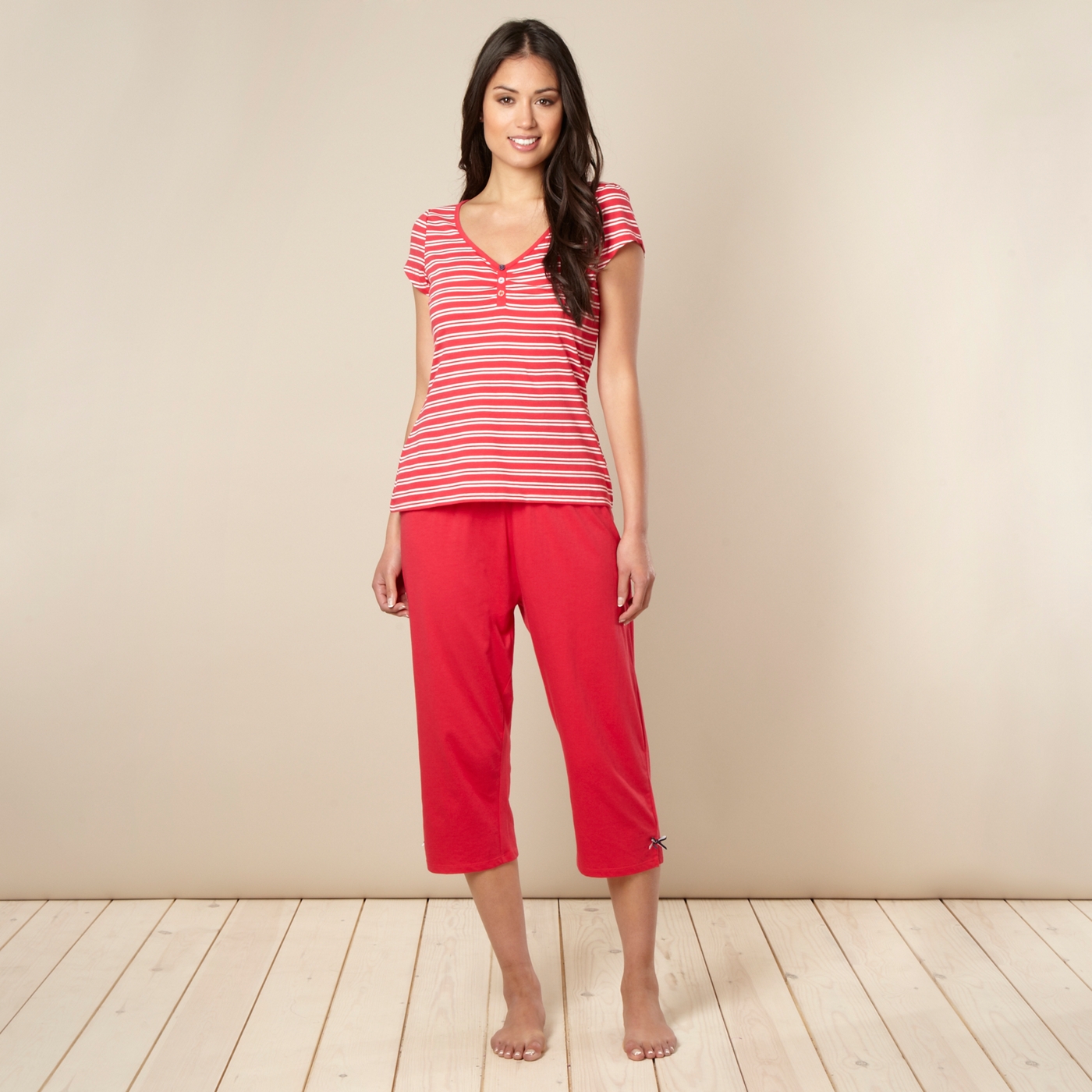 Presence Red striped cropped pyjama set