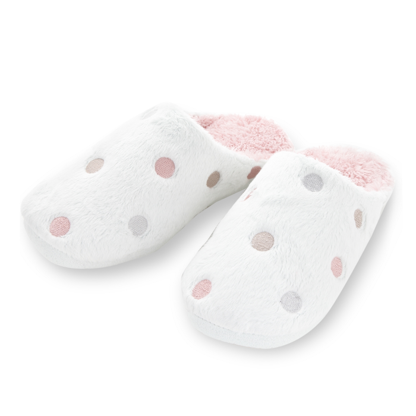 Lounge & Sleep Cream spotted fleece mule slippers